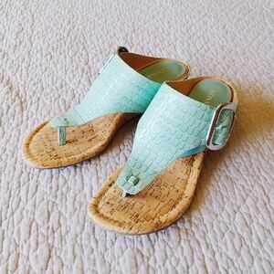 Donald Pliner Aqua Green Blue Pastel Snakeskin Leather Wedge Heel Sandals New 7
